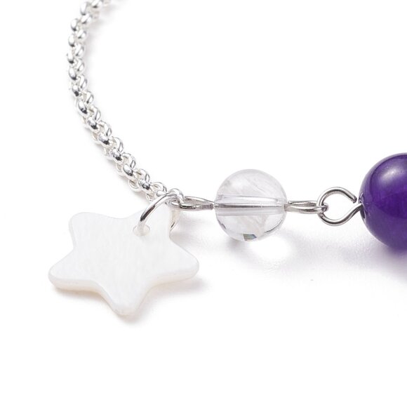 NWOT Natural Mashan Jade Beaded Bracelet with Shell Star Charm Stainless 2/$10 - Picture 4 of 5